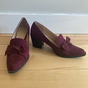 Plum Suede Heeled Loafers